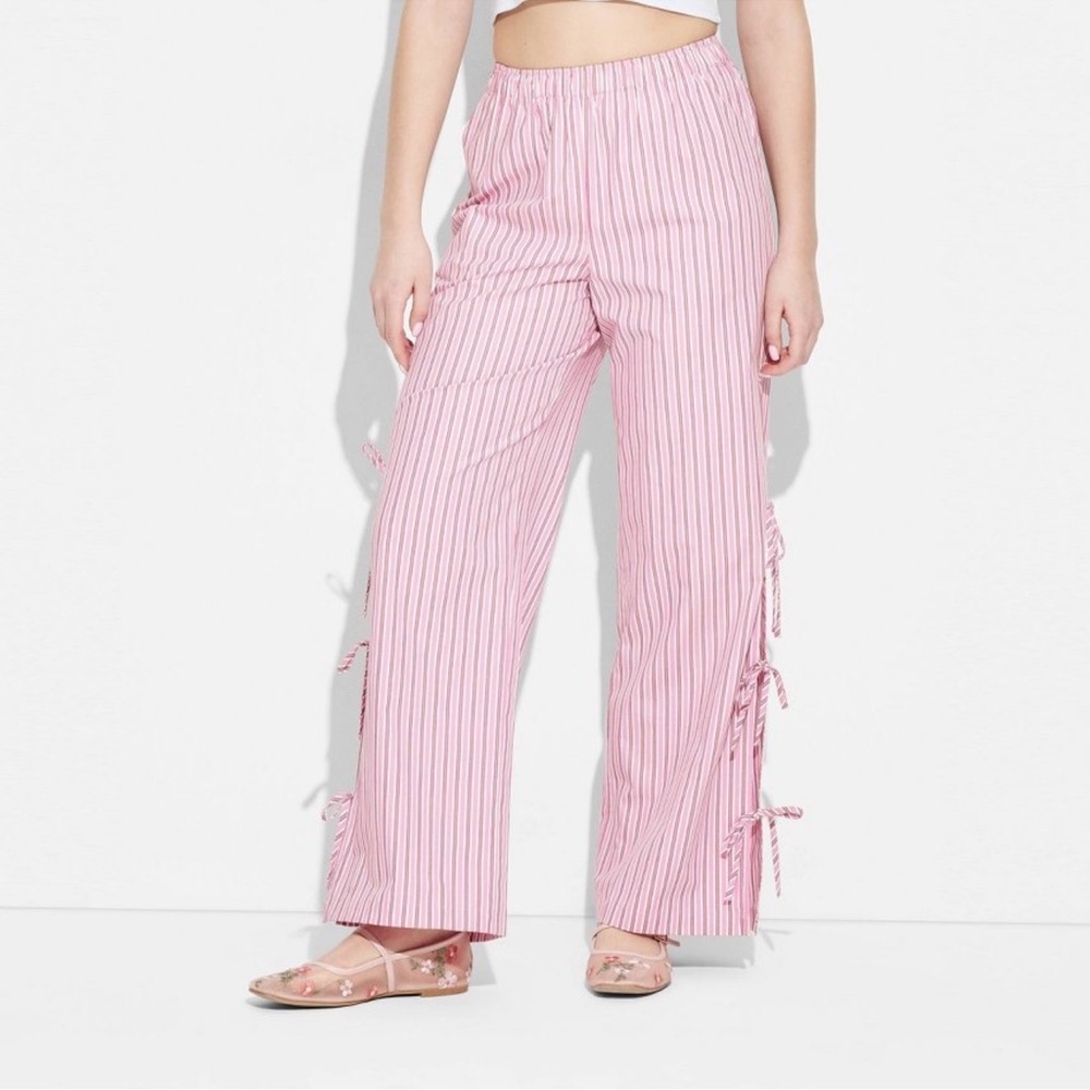 Women's High-Rise Side-Tie Relaxed Boxer Pants - Wild Fable Red Striped XL